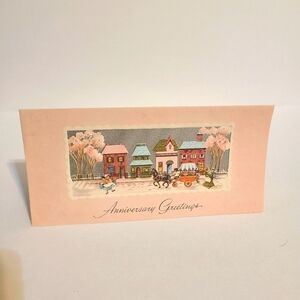 𝅺VINTAGE Pink Landscape Anniversary Card